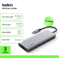 Hub chuyển đổi Belkin 7 trong 1 USB-C Multiport - HDMI 4K 30Hz 100W PD 2xUSB-A 3.0 3.5 mm audio SD 3