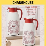 ROSE tea thermos flask symbol of love & luck, keeps heat 24-36 hours, vacuum glass interior