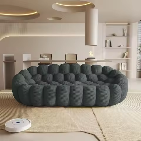 Curved 3 Seater Sofa, 98 Long Lazy Couch for Living Room, Large Bean Bag Chair, Deep Seated Lounge C