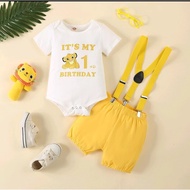 1st Birthday Outfit for Baby Boy Cotton Romper Yellow Suspender Shorts Set Boss Baby Outfit for 1 Ye