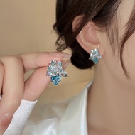 Unique Blue Flower 3D Square Womens Earrings Elegant Personality Hoops Fashion Jewelry Alloy Plated 