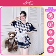 (40-60Kg) Đồ Bộ Đùi Pijama Nữ Lụa Xước Ánh Kim Cổ Tròn Mát Mẻ Mềm Mịn | Lynh Pijama