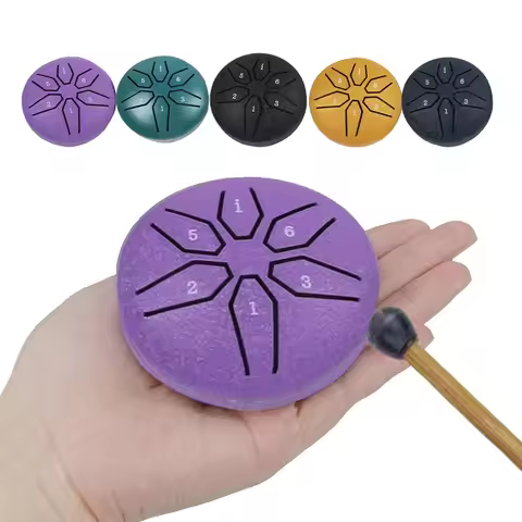 3 Inch 6 Tone Steel Tongue Drum Mini Hand Pan Drums Drumsticks Music Tambourine Drum With Accessorie