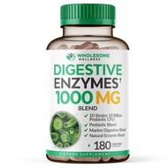 Wholesome Wellness Digestive Enzymes 1000MG Plus Prebiotics & Probiotics Supplement, 180 Capsules, O