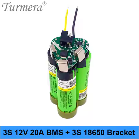 Turmera 3S 10.8V 12.6V Screwdriver Battery 3S1P 18650 Bracket Holder and 12V 20A BMS Apply to Shrika
