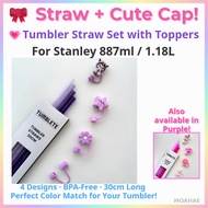Tumbler Straw & Cap Set – 30cm Reusable for Stanley 887ml/1.18L (4 Straws + Caps + 2 Brushes) | MOAH