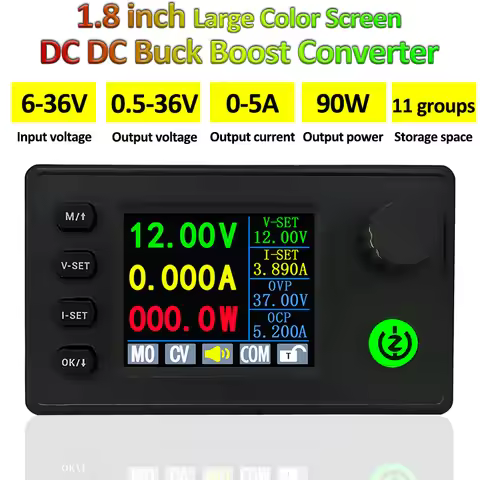 DC DC Buck Boost Converter 40W/90W Adjustable Regulated Laboratory Power Supply CC CV 4.5A/5A 0.5-36