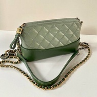 【翰貝格名牌館】CHANEL Gabrielle 抹茶綠 羊皮 金鍊 MINI 流浪包 WOC