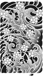Temporary Tattoo,Japanese Style Cherry Blossom Waves,Wave Tattoos,Real Tattoo Look,Lasts 1-2 Weeks,W