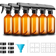 8oz Amber Glass Spray Bottles,6 Pack Glass Spray Bottles Refillable Empty Bottle with Adjustable Noz
