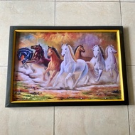 Elegant 7 horse print wall decoration plus frame size 65 x 45 cm