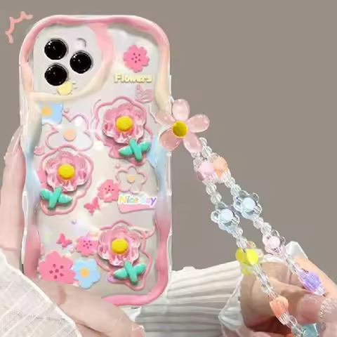 Korean 3D Rabbit Lanyard Flower Chain Case for Infinix Note 30 40 Pro Zero 30 Hot 40i 30 Play Smart 