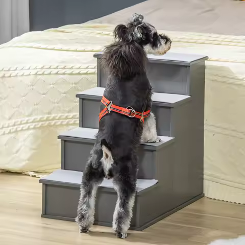 Pet Stairs, for Dogs/cats, 4-step, Short Plush, Natural