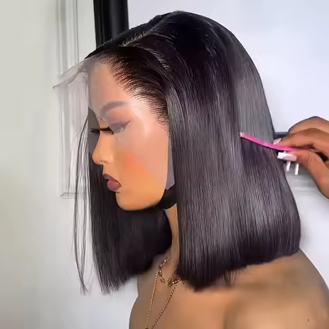 Amanda Short Bob Straight HD Lace Wig 13x6 Human Hair For Women 180% Density Pre Plucked Straight Na