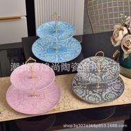 AL4V High-value Gray Baroque Ceramic Snack Plate Double-layer Cake Snack Plate Bone China Plate Gift