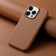 Luxury Litchi Grain Leather Phone Case For iPhone 15 Pro 15 Plus 14 Pro Max Slim Shockproof Back Cov