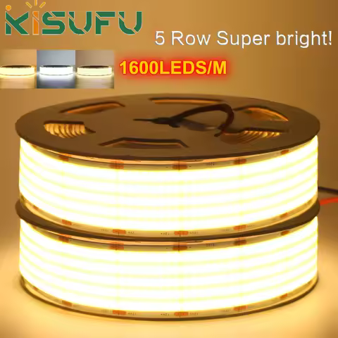 5/2/1 Rows COB LED Strip Light Super Bright DC 5V 12V 24V 320 600 1600LEDs/M 2M 3M 5M Flexible Adhes