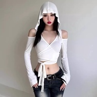 Long-sleeved blouse with BB hood and personalized waist tie A5935