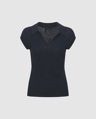 URBAN REVIVO - Áo dệt kim nữ cổ bẻ tay ngắn Lapel UWM950031-L8A