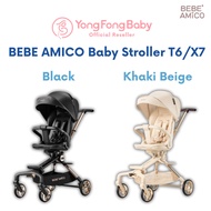 BEBE AMICO Baby Stroller T6 / X7 (Black / Khaki Beige) For Newborn Baby until 22kg | 360 Rotating | 