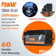 PowMr Lithium Battery 24V 100AH LiFePO4 Battery Grade A Lithium Battery 100A BMS Lithium Iron Phosph