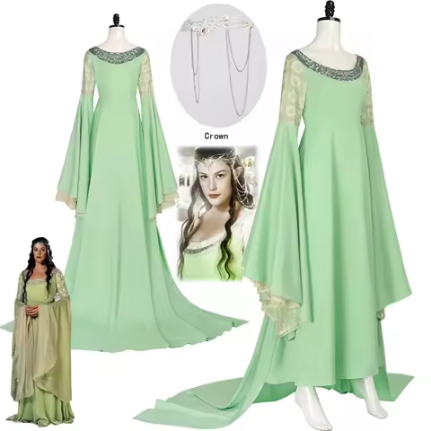 Arwen Cosplay Fancy Dress Green Long Crown Props Elven Princess Lady Movie Arwen Costumes Halloween 