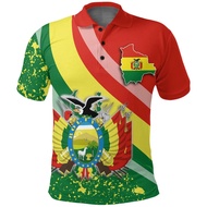 National Pride Bolivia Flag Emblem Graphic Polo Shirt Men Lapel 3D Print Summer Lightweight Casual S