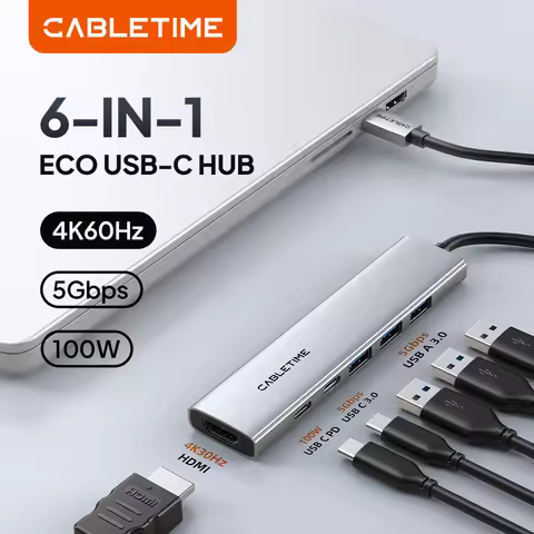 CABLETIME USB C 7 IN 1 Hub Type C Hub Adapter 4K HDMI SD/TF Ultra Slim Aluminum Multiport for Macboo