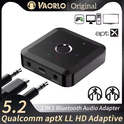 VAORLO 2 IN 1 Bluetooth 5.2 Audio Transmitter Receiver 24Bit 96Khz 3.5MM AUX aptX Adaptive LL HD Wir