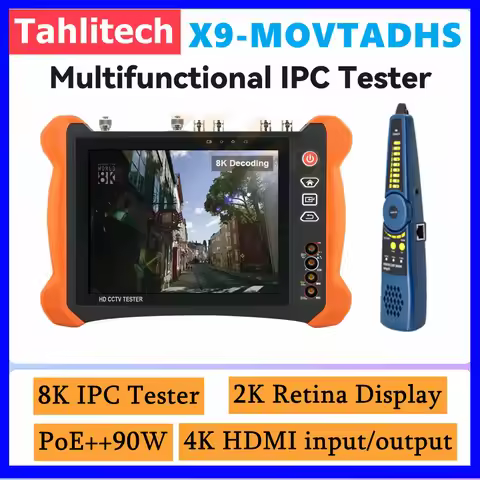 Tahlitech Camera Tester Monitor 8K 8" X9-MOVTADHS Pro PoE++ 90W 8MP AHD+TVI + CVI8 inch 2K Retina Sc