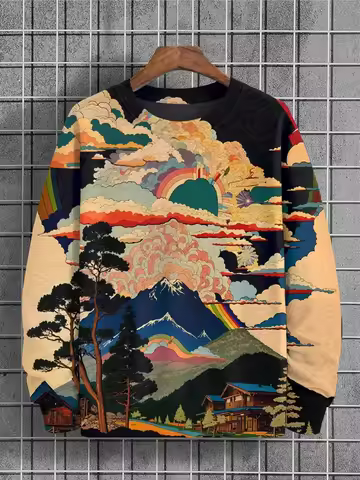 Men's Hoodies Japanese Style Vintage Graphic 3D Printed Sweatshirts Casual Long Sleeved Daily Outdoo