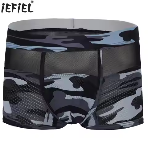 Men's Camouflage Breathable Boxer Panties Elastic Waist Bulge Pouch Underwear Swimming Trunks Comfor