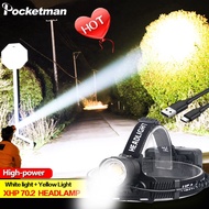 150000LM XHP70.2 Led Headlamp XHP70 Yellow White Led Headlight Fishing Zoom USB Rechargeable Torch U