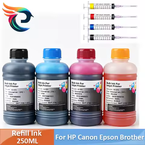 250ML Refilled Dye Ink Photo Universal Ink Compatible For HP Canon Epson Brother Ink Cartridges For 