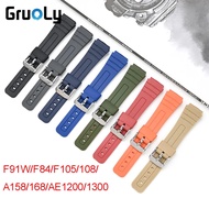 Resin TPU Watchband Strap For Casio F91W/F84/F105/108/A158/168/AE1200/1300 Replace Band Stainless St