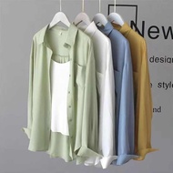 embroidery top baju baggy Baju nipis di luar kemeja sifon lengan panjang kasual musim luruh wanita