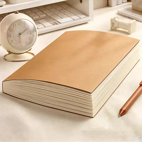 A5/B5 Kraft Paper Cover Notebook,Extra Thick 200 Sheets/Book,Blank Pages,Free Stickers,Office Study 