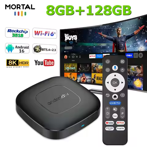 Mortal T1 Android 16 TV Box Google Voice Dual Wifi 6 4K HDR 8G 128GB RK3518 8K Decode Youtube USB3.0