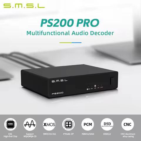 SMSL PS200 PRO DAC Multifunctional Audio Converter DAC Hi-Res MQA DSD512 Dual ES9039Q2M Decoder for 