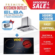 Elba 1400m3/h Cooker Hood EH-J9088 + Induction Built-In Ceramic Cooker HL-400K | HL-400 | FCH3C/69BK
