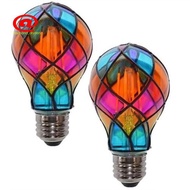 Painted Glass LED Light Bulb 2 Pack E26 4W 120V Stained Glass Light Bulb Colorful LED Light Bulb Rom