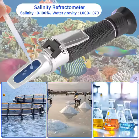 Yieryi Salinity Refractometer 0-100‰ NaCl 1.000-1.070 SG ATC Handheld For Mariculture Aquarium Seafo