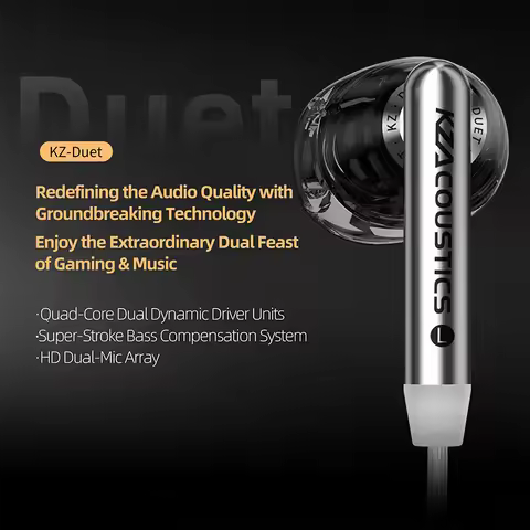 KZ Duet Dual Dynamic Drivers Earphones in Ear Wired Earbuds HD Dual-Mic Array 3.5MM\Type-c Plug Head