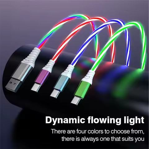 7A 100W Flow Luminous USB Type C Cable For Huawei P50 3A Fast Charging USB C Charger Data Cable for 