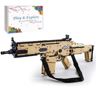 JOMIOD Gun Building Block Kit, Manually Loaded Shooting Blaster Model Kit, Military FN Scar 17S Assa