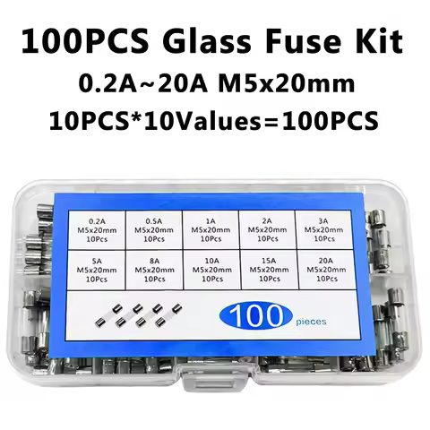 100PCS Fast Blown Glass Fuse Combination Kit M5x20 mm 250 V 0.1 0.2 0.25 0.5 1 1.5 2 3 4 5 8 10 12 1
