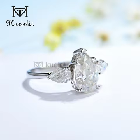 Kuololit 3CT Moissanite AU750 18K 14K White Gold Ring for Women Pear 7*11 D VVS Diamond Ring for Eng