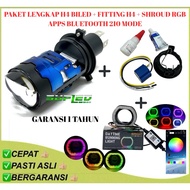 COMPLETE PACKAGE H4 BILED + FITTING H4 + SHROUD RGB APPS
