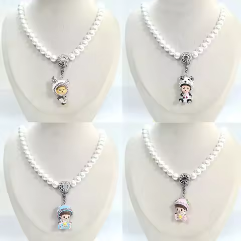 New Cartoon Cute Monchhichi Stainless Steel Adjustable Necklace Clavicle Chain Clothes Pendant Gift