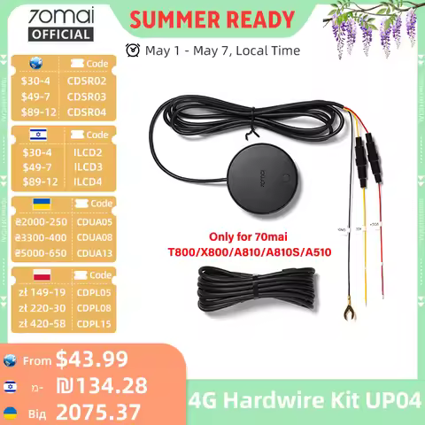 70mai 4G Hardwire Kit UP04 for 70mai T800 A810S A810 A510 X800 X200 4G LTE Module Remote Control Liv